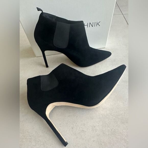 Manolo Blahnik Linuspla 105 Suade Pointy Ankle Boots Size Eu 39 - Picture 4 of 12